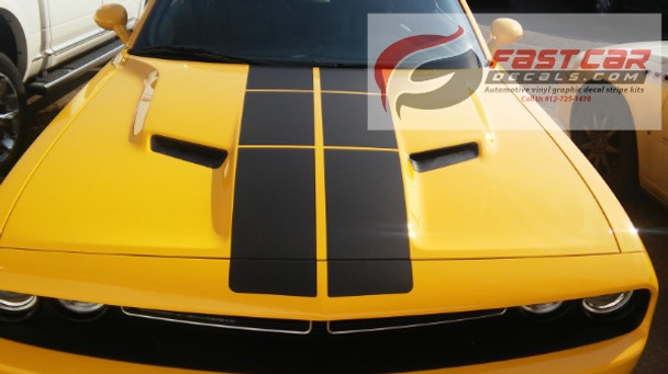 front of yellow 2018 Dodge Challenger Blacktop Stripes PULSE RALLY 2008-2022 2023