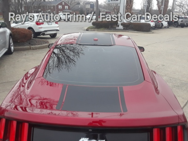 rear of red 2016 Ford Mustang Wide Stripe Decals MEDIAN 2015 2016 2017 | FCD