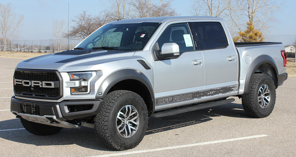 front angle of 2019 Ford F150 Raptor Decals VELOCITOR ROCKER 2018-2020