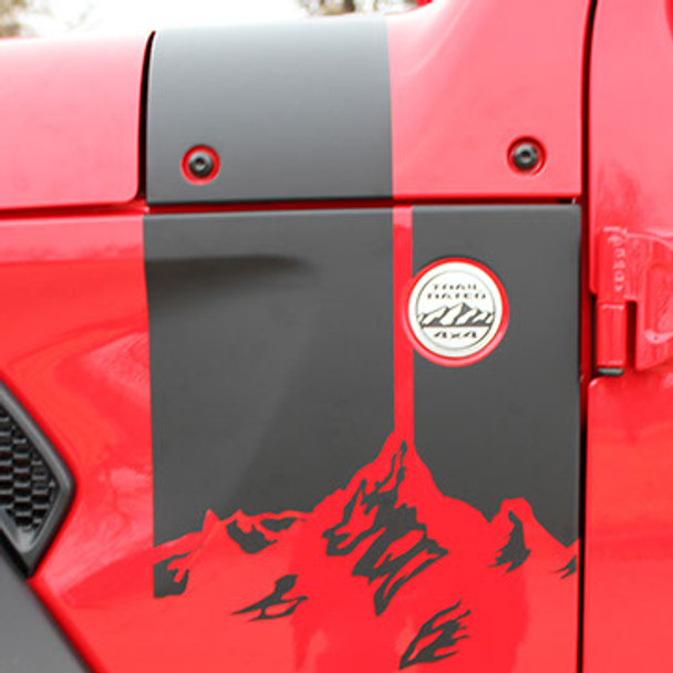 close up of 2020-2024 Jeep Gladiator / Wrangler Hood Band Decals CASCADE