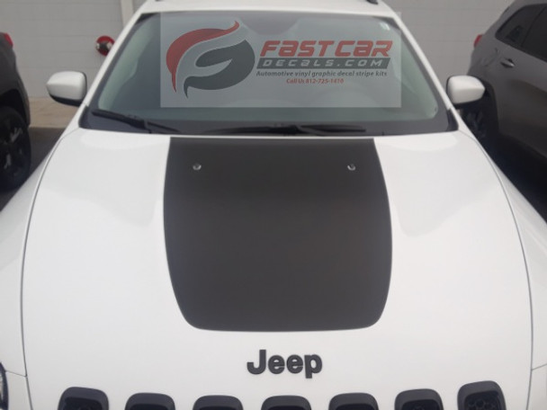 hood view of white 2019 Jeep Cherokee Hood Stripes T-HAWK HOOD 2014-2024