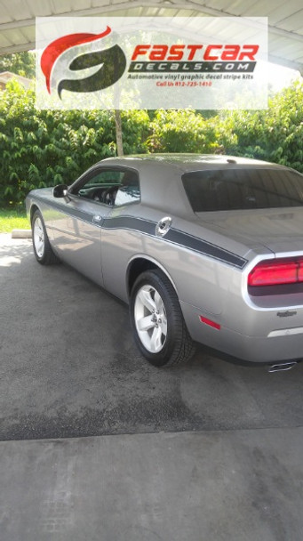 side of gray 2018 Dodge Challenger Stripes Matte Black CLASSIC TRACK 2008-2021