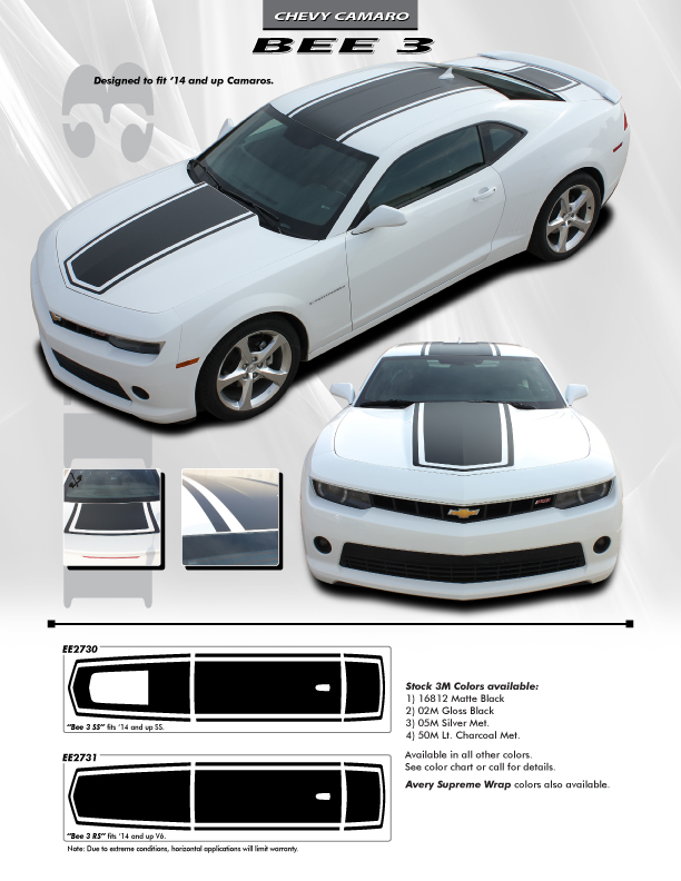 2015 Chevy Camaro Wide Center Decals Graphics BEE 3 2014-2015 bee-3-stripes-chevy-camaro.jpg