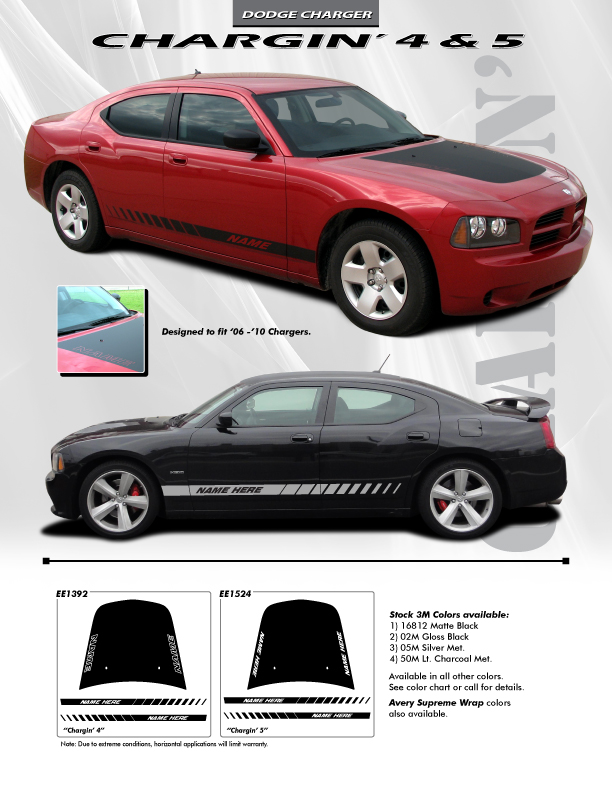 Dodge Charger Rocker Panel Stripes kit 3M CHARGIN 5 2006 2007 2008 2009 2010 chargin-4-5-for-dodge-charger.jpg