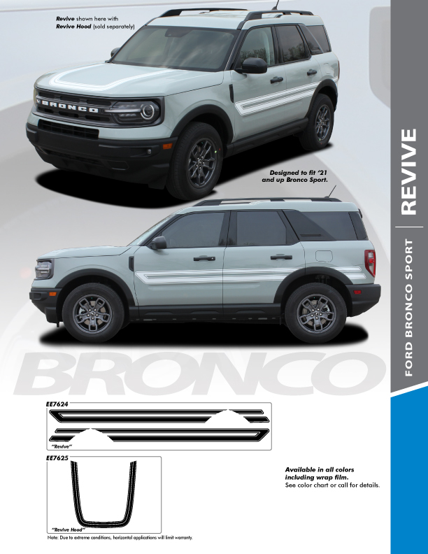 NEW 2021 Ford Bronco Hood Stripe Decals REVIVE HOOD All Models