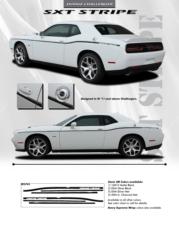 R/T Dodge Challenger Factory Stripe style SXT SIDE KIT 2011-2021 R/T Dodge Challenger Factory Stripe style SXT SIDE KIT 2011-2021