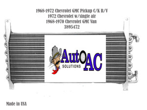 1968 1969 1970 1971 1972 Chevrolet GMC Pickup C10 K25 R V Suburban Van A C Condenser High Performance for R12 or R134a OEM 3895472 