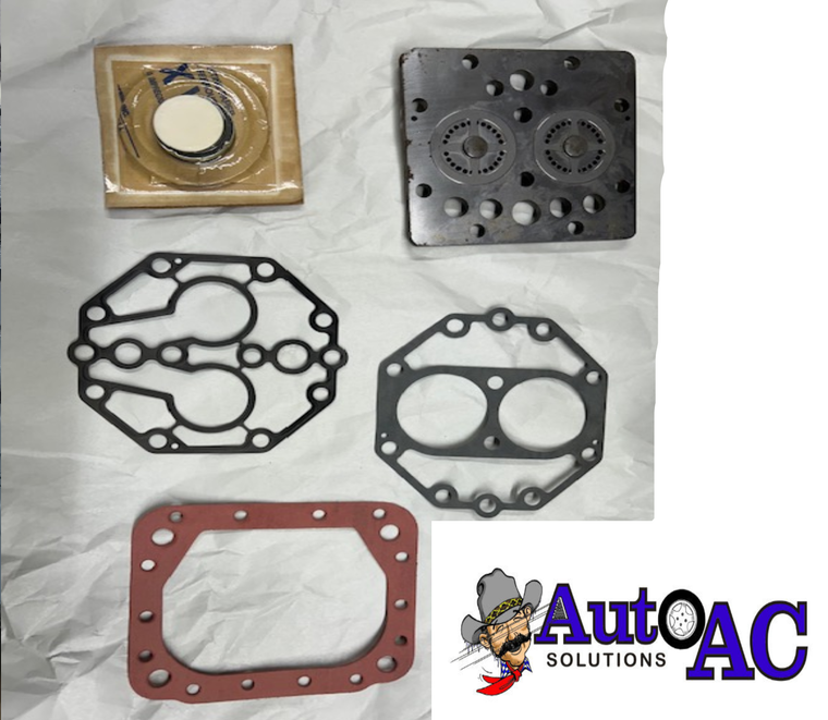 York SC206, SC209 AC Compressor Valve Plate, Shaft Seal, Head Gasket, Valve Plate Gasket, Base Plate Gasket Kit with Valve Plate (440-216/440-333)
