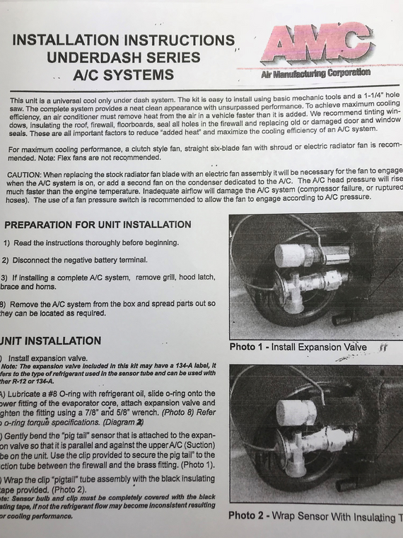Instructions for Under the Dash A C Systems
