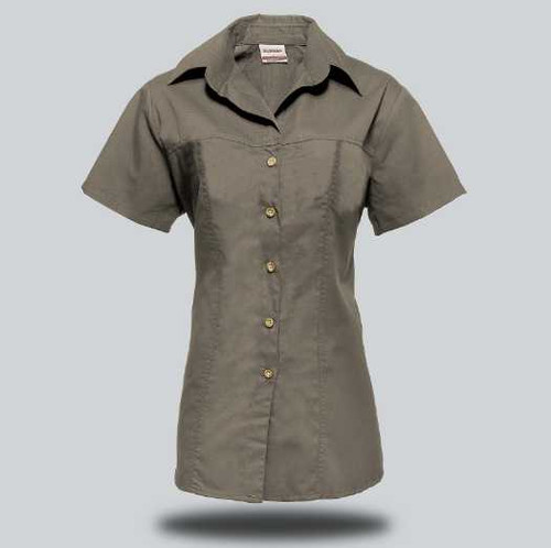 Ladies Khaki Safari Trogon Short Sleeve Blouse by Azulwear Cape Town, South Africa