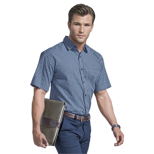 Mens Unity Check Short Sleeve - Sky, Azulwear South Africa