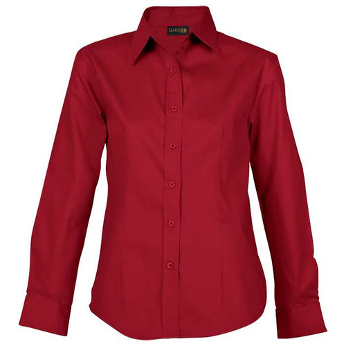 Ladies Red Brushed Cotton Twill Long Sleeve Blouse by Azulwear Cape Town, South Africa