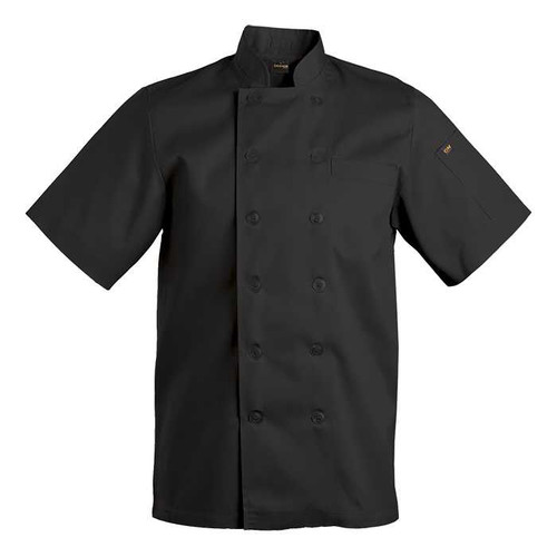 Black Savona Short Sleeve Chef Jacket with custom logo embroidery, Azulwear Cape Town chef wear.