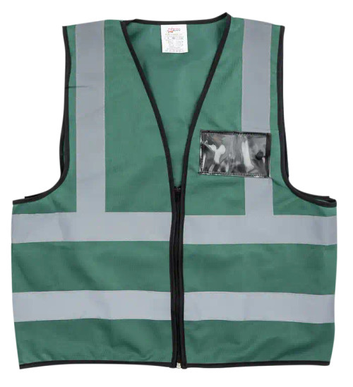 Blackish Green Reflective Vest with Zip & ID Pouch