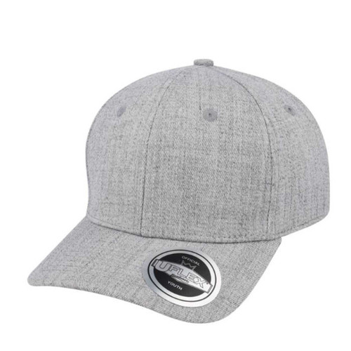 Grey Melange UFlex Pro-style 6 panel fitted cap with custom corporate embroidery, structured promotional headwear by Azulwear Cape Town, Gauteng, South Africa