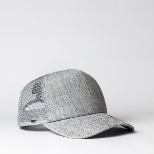 Grey Melange Side View UFlex 5 Panel Curved Peak Trucker Capby Azulwear Cape Town, South Africa