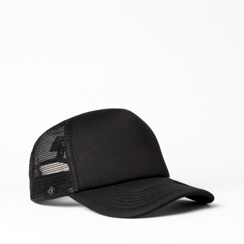 Black Side View UFlex 5 Panel Curved Peak Trucker Cap by Azulwear Cape Town, South Africa