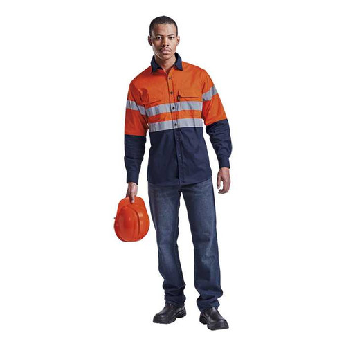 Orange and Navy Shaft Long Sleeve Safety Shirt by Azulwear Cape Town, South Africa