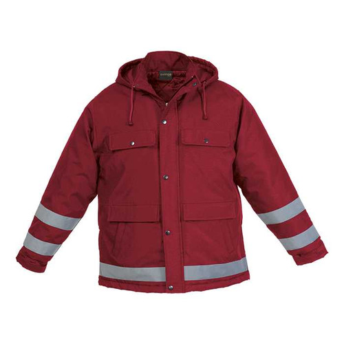 Red Beacon Jacket from Azulwear South Africa, displaying the clean front profile, wind-resistant high collar with storm flap, and functional stud-closure chest pockets. Ordered online with rapid courier delivery across South Africa.