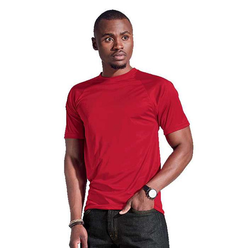 Front view of the 135g Polyester Crew Neck T-Shirt by Azulwear, showcasing the lightweight moisture-management fabric popular for custom branding in Cape Town, South Africa.