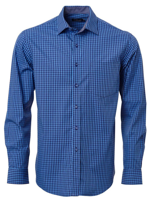 Navy/Blue - Mens Heath Check L/S Shirt, Azulwear Corporate Clothing