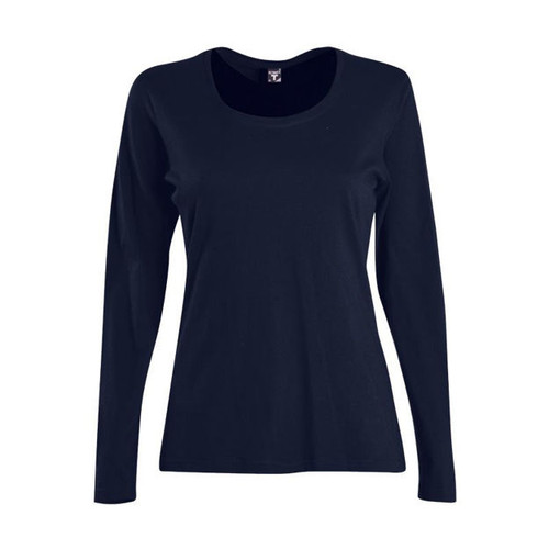 Ladies 150g Fashion Fit Long Sleeve T-Shirt - Navy, Azulwear Corporate Wear South Africa