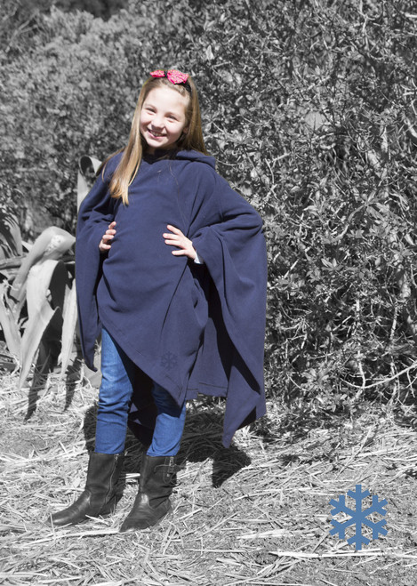 Navy blue Kids Fleece Poncho from Azulwear, highlighting the classic school uniform shade, soft insulating polar fleece texture, and comfortable slip-on layout ideal for keeping children warm during South African winters.