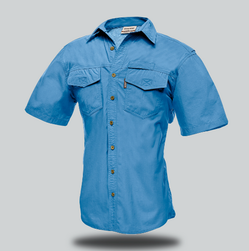 Marlin Short Sleeve Shirt in Light Blue, Bush Shirts by Azulwear South Africa