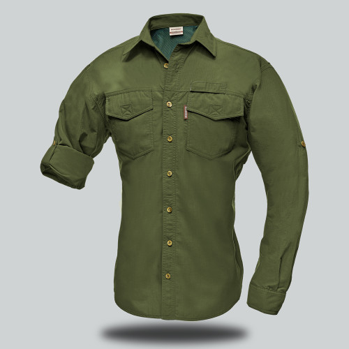 Men's Safari Marlin Long Sleeve Shirt in Olive, Bush Shirts by Azulwear South Africa