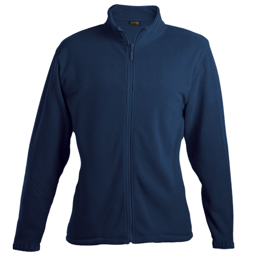 Front profile view of the Navy Blue Ladies Hybrid Micro Fleece Jacket from Azulwear, focusing on the refined tailored fit and clean chest space optimized for corporate branding and professional office uniform embroidery in Cape Town