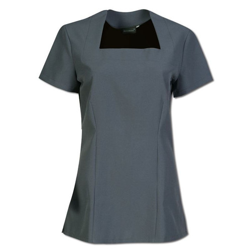 Mid Grey Lily Beauty Top made from lightweight mini matt fabric, designed for professional beauty therapy, spa uniforms, and salon wear across South Africa.