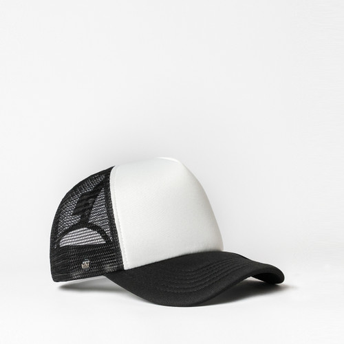 UFlex Kiddies Curved Peak Trucker Cap | Black/White - Side View - - Azulwear South Africa UFlex Kiddies Curved Peak Trucker Cap | Black/White - Side View - - Azulwear South Africa