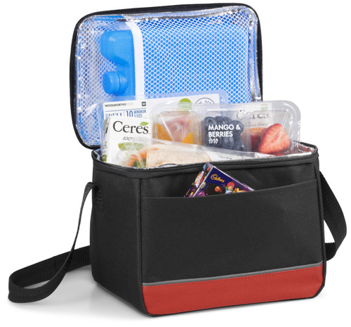 Red 9 can Below Zero cooler bag with custom promotional gifts branding Azulwear South Africa