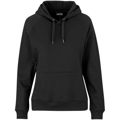 Sleek black 280g cotton-rich heavyweight Ladies Harvard hooded sweater for bulk corporate apparel orders from Azulwear Pretoria