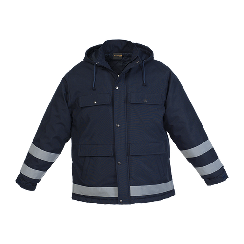 Navy Beacon Jacket from Azulwear South Africa, displaying the streamlined front design, wind-resistant high stand collar, and secure full-length utility zipper. Ordered online with prompt courier delivery across South Africa.