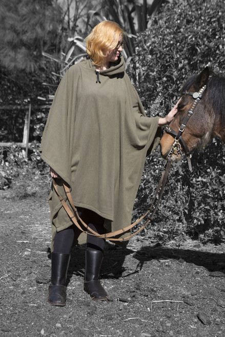 Olive Adult Fleece Poncho by Azulwear, highlighting the bold high-visibility uniform color, warm premium fleece layout, and spacious design perfect for winter promotional events across South Africa