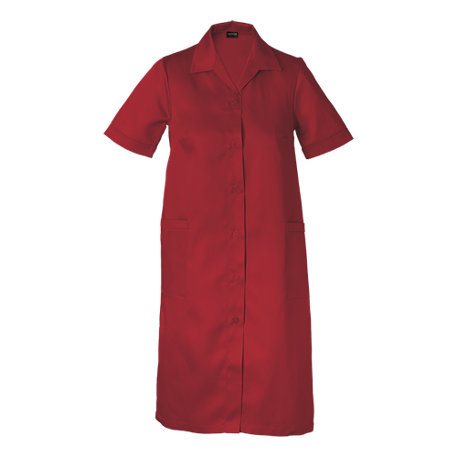 Red Ladies Poly Cotton House Coat made from a lightweight 210g 80/20 poly-cotton blend, by Azulwear WorkwearSouth Africa