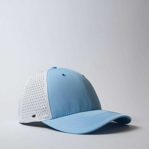 Sky Blue custom branded UFlex high tech cap showing the modern curved peak design, premium promotional clothing supplier Azulwear Cape Town, South Africa