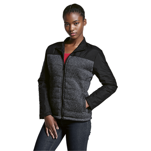 Ladies Colorado jacket in South Africa front view featuring a quilted body with a contrast inverted nylon zip by Azulwear South Africa