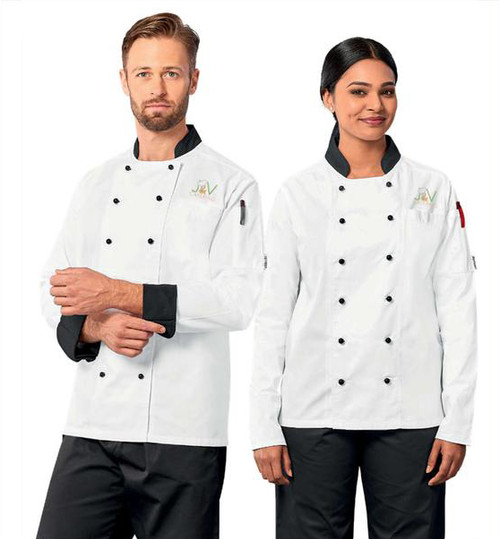White Unisex Toulon Chef Jacket Long Sleeve with custom embroidery by Azulwear Chef Wear Centurion