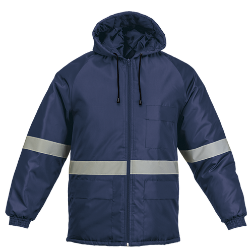 Safety yellow Ground Zero Freezer Jacket from Azulwear South Africa, displaying the front view with heavy-weight quilted padding, durable 100% polyester Oxford fabric, and a water-resistant outer layer. Shipped nationwide with rapid courier delivery across South Africa.