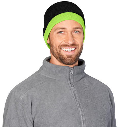 Lime full view of the Solo Two Tone Beanie by Azulwear South Africa