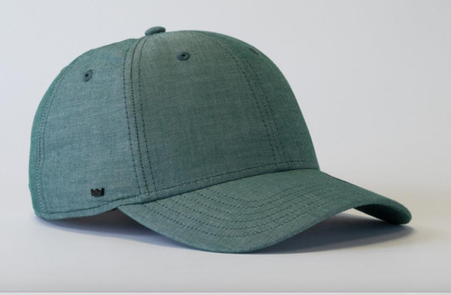 Green breathable cotton chambray cap by UFlex with custom printed branding, wholesale casual apparel from Azulwear Cape Town.