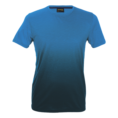Front view of the Royal and Black Mens Bailey Crew Neck T-Shirt by Azulwear South Africa, showcasing the vibrant two-tone contrast styling, unique faded sublimated print, and modern fit.
