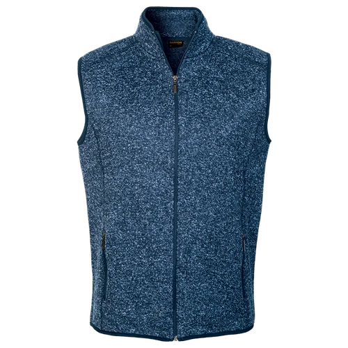 Front profile view of the Mélange Navy Blue Midland Sleeveless Jacket from Azulwear, focusing on the smart everyday styling and clean chest space optimized for corporate embroidery. Available for bulk staff uniform orders.