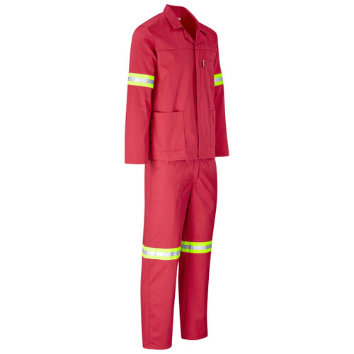 Trade Polycotton Conti Suit Reflective Arms, Legs & Back - Yellow Tape - Red, Azulwear Safety Workwear