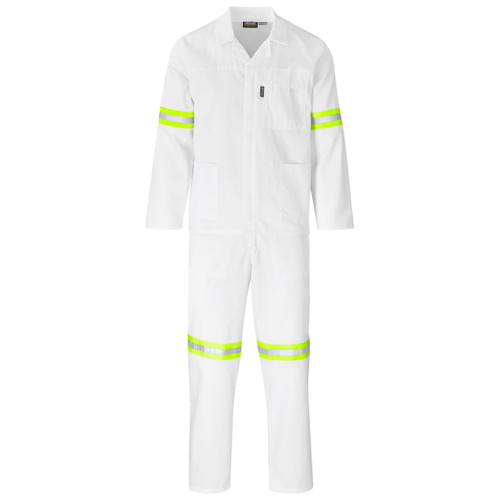 Front view of White Conti Suit with Yellow Reflective Tape by Azulwear Workwear South Africa