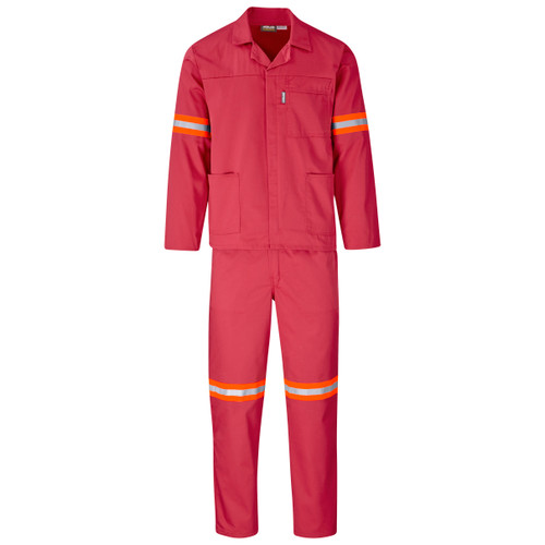 Trade Polycotton Conti Suit Reflective Arms & Legs - Orange Tape - Red, Azulwear Safety Workwear