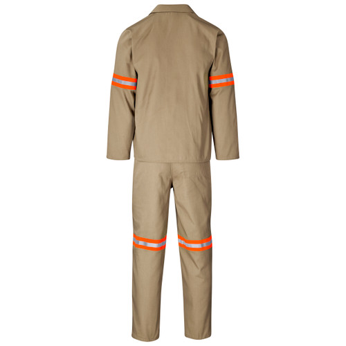 Trade Polycotton Conti Suit Reflective Arms & Legs - Orange Tape - Khaki, Azulwear Safety Workwear Trade Polycotton Conti Suit Reflective Arms & Legs - Orange Tape - Khaki, Azulwear Safety Workwear