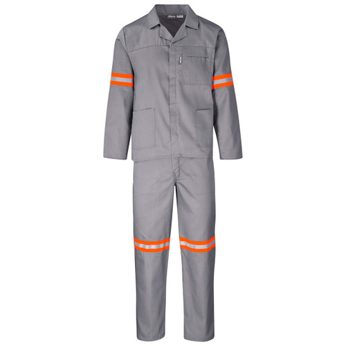 Trade Polycotton Conti Suit Reflective Arms & Legs - Orange Tape - Grey, Azulwear Safety Workwear